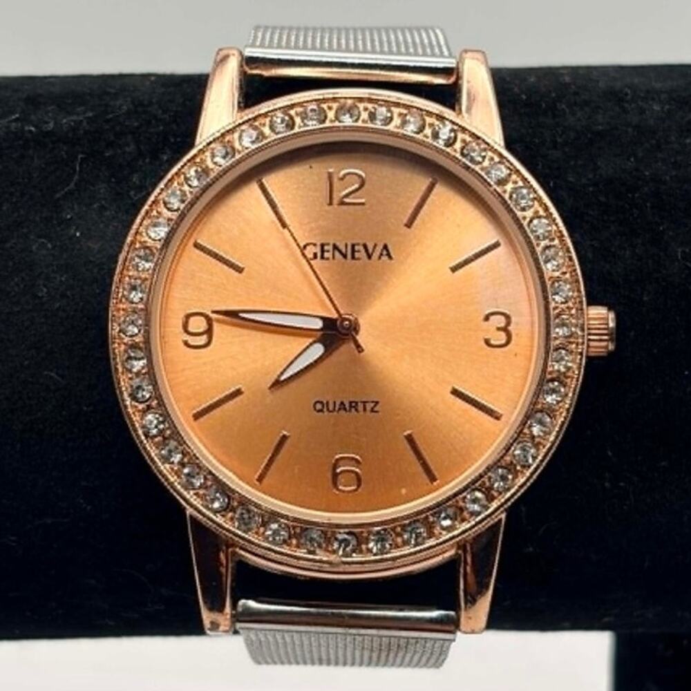 Rose Gold & Silver Crystal Geneva Watch